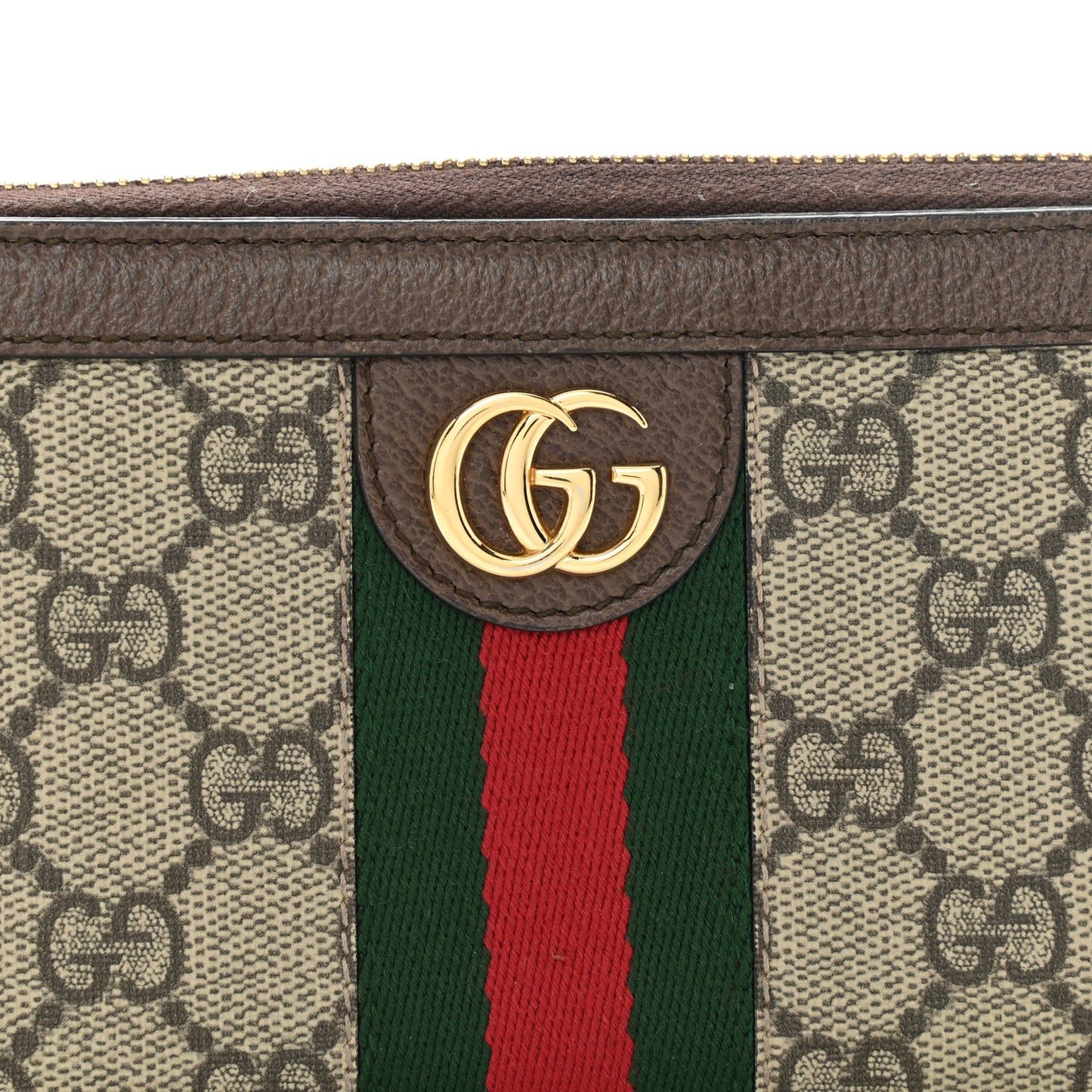 GG Supreme Monogram Web Ophidia Zip Around Wallet Brown