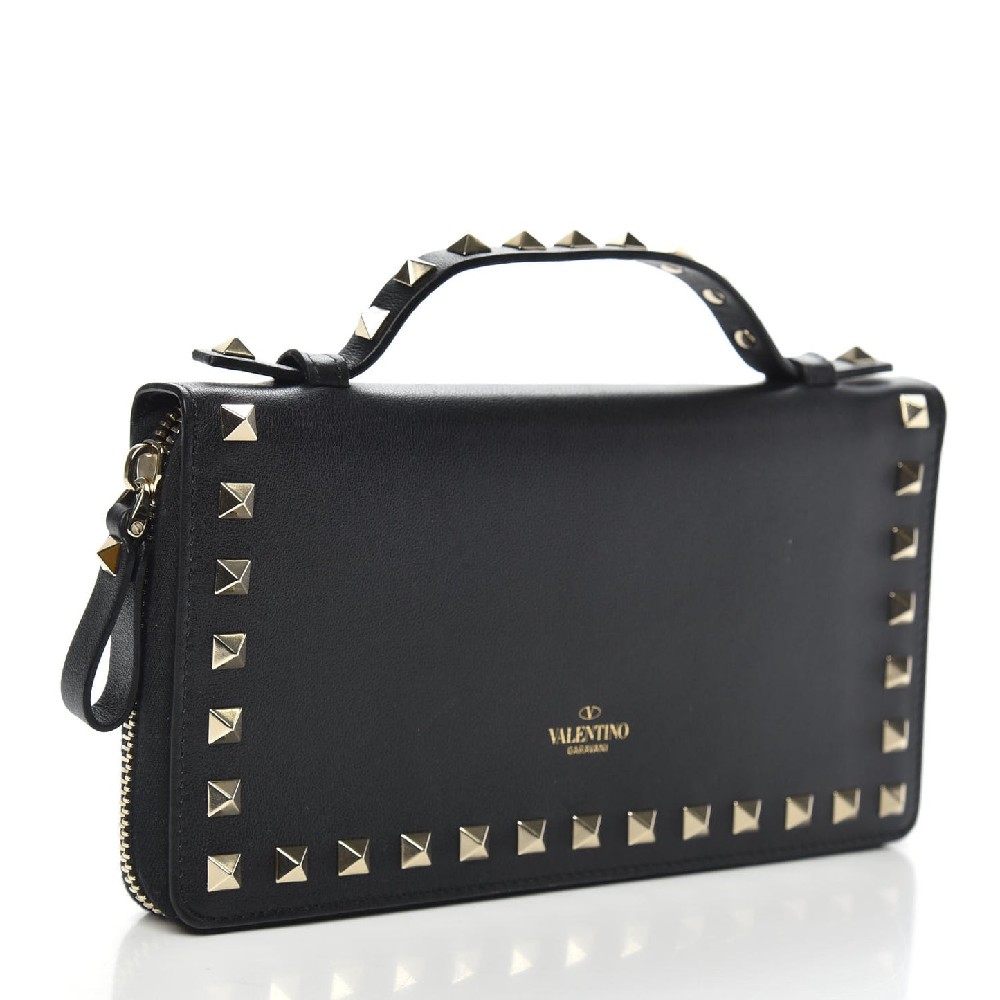 Vitello Rockstud Top Handle Travel Wallet Black