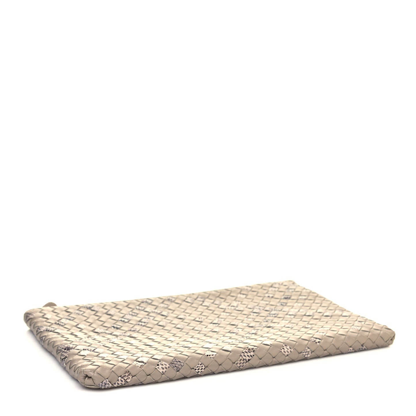Nappa Intrecciato Elaphe Large Flat Zip Billetto Pouch Mink