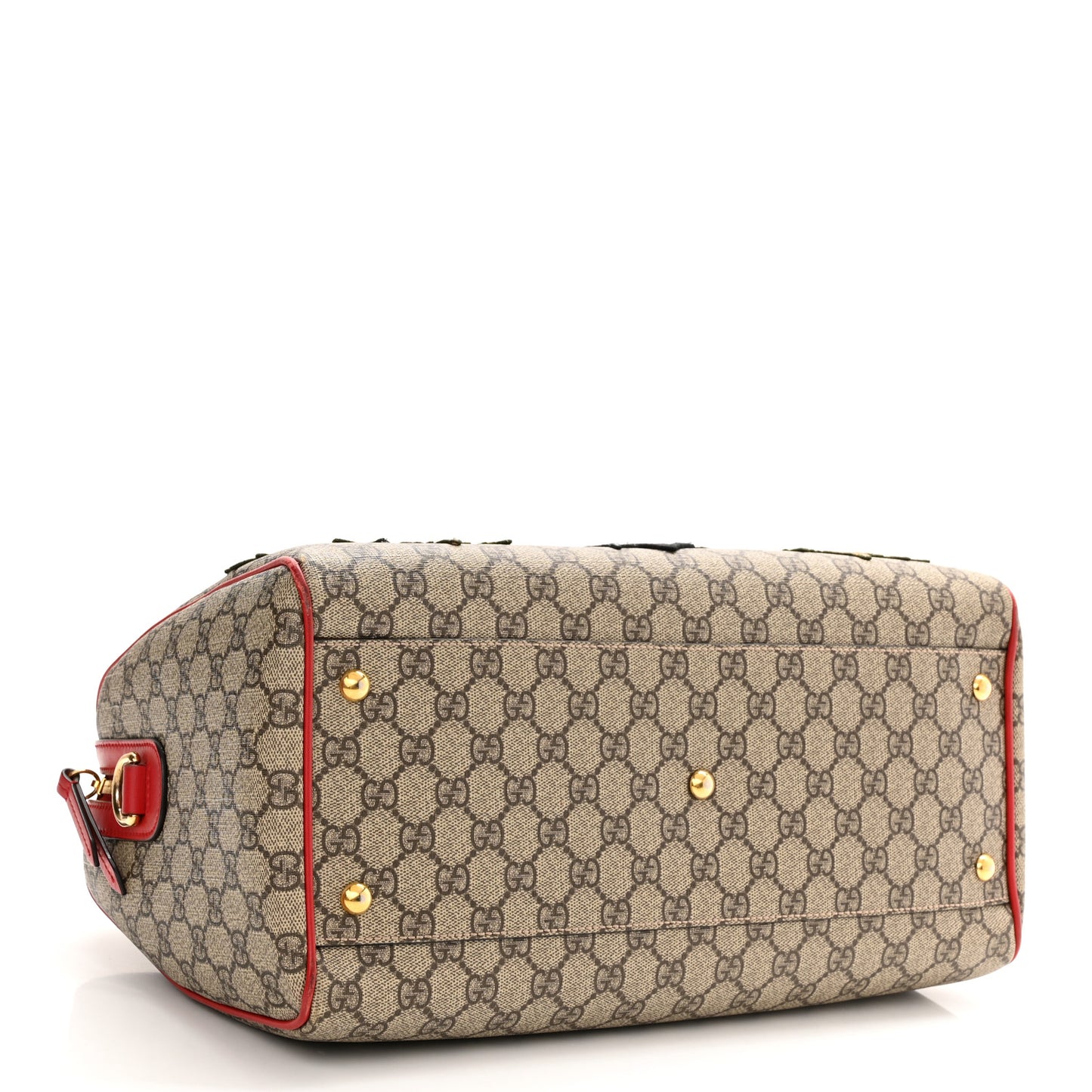 GG Supreme Monogram Kingsnake Heart Embroidered Medium Boston Hibiscus Red