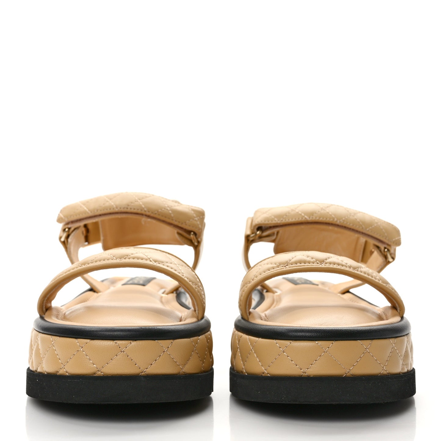 Lambskin Quilted Platform Sandals 41 Beige Black