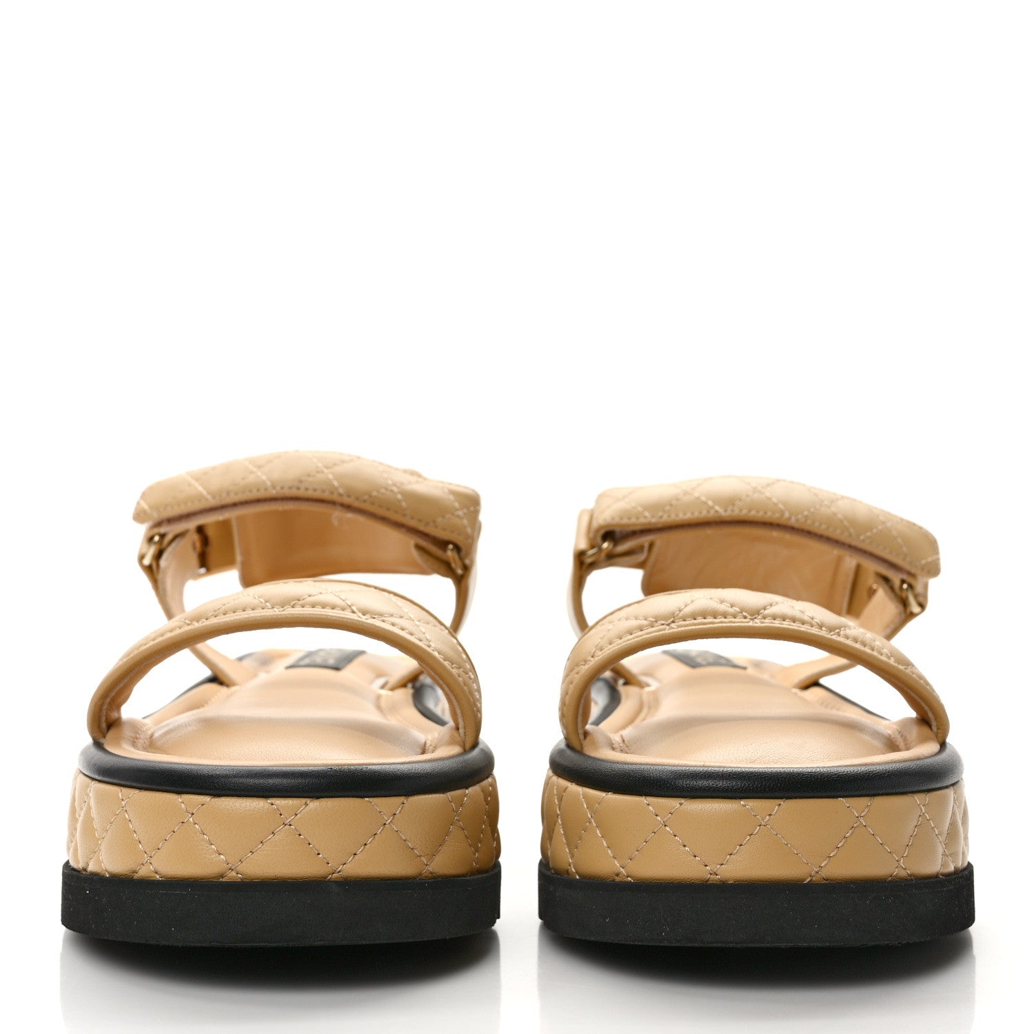 Chanel Lambskin Quilted Platform Sandals 41 Beige Black 2 of 10