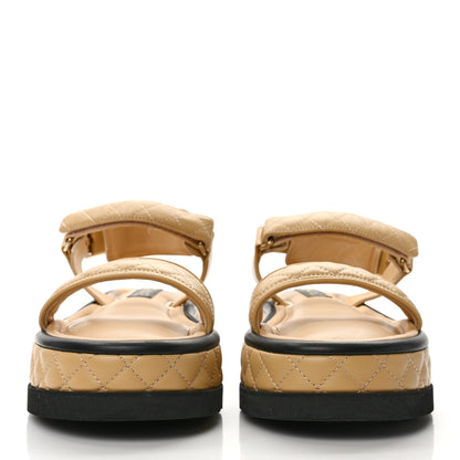 Chanel Lambskin Quilted Platform Sandals 41 Beige Black 2 of 10
