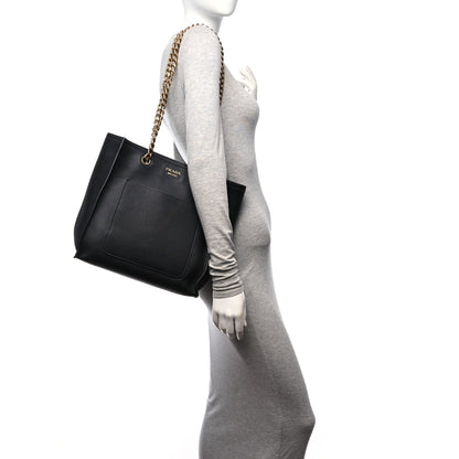 Prada Vitello Daino Chain Shopping Tote Black 2 of 9