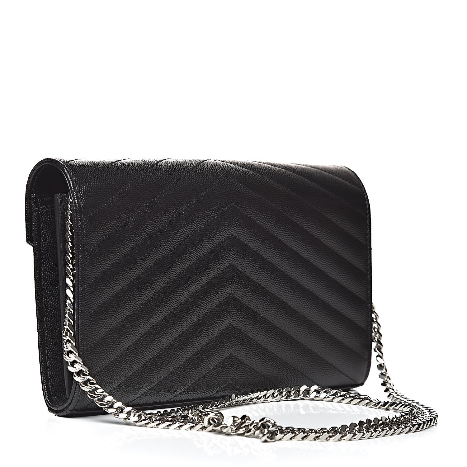 Saint Laurent Grain De Poudre Matelasse Chevron Monogram Chain Wallet Black 3 of 11