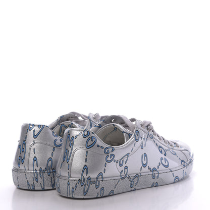 Gucci Miro Rubber Wax GucciGhost Print Mens New Ace Sneakers 8 Silver 4 of 9