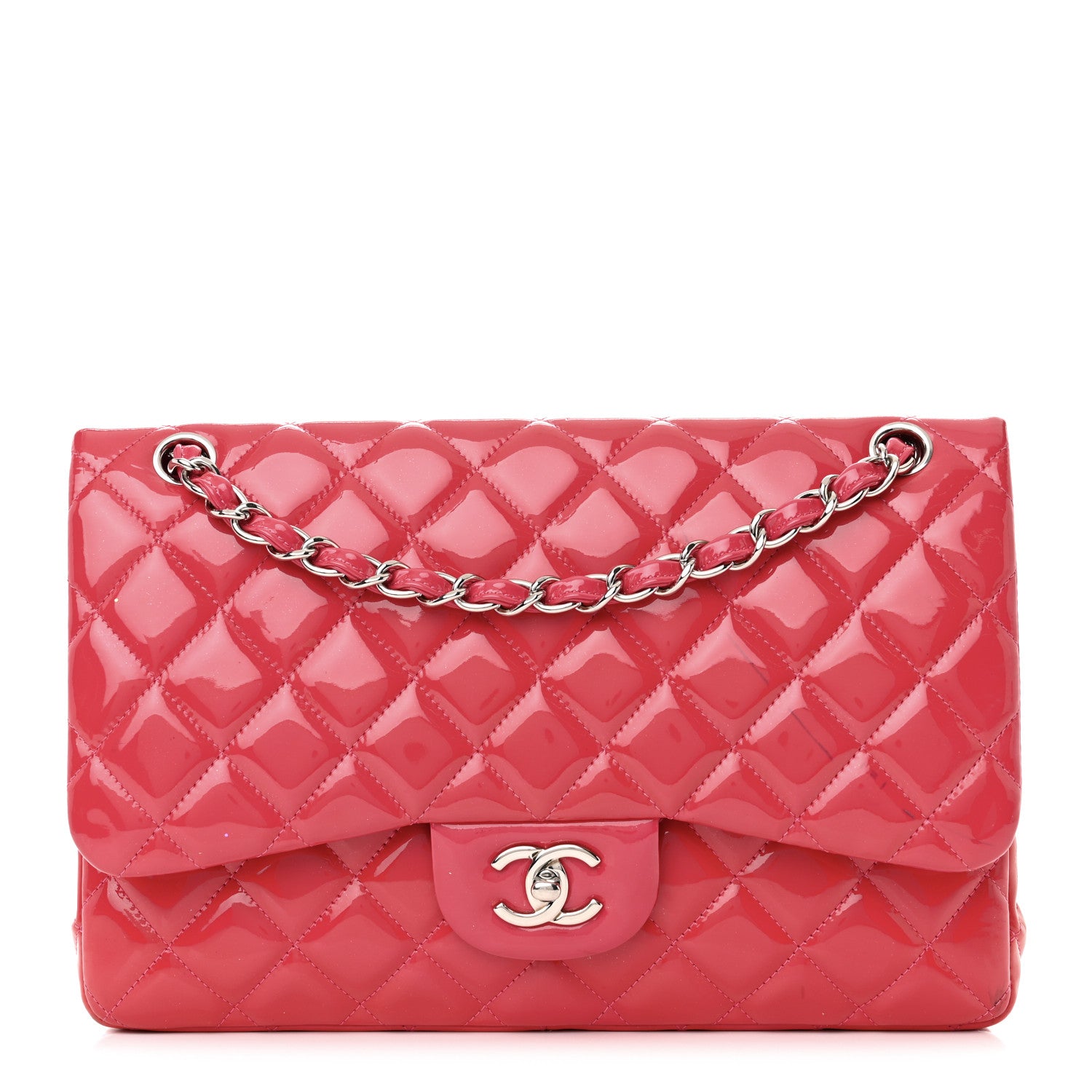 Chanel Patent Quilted Jumbo Double Flap Pink 1 of 22