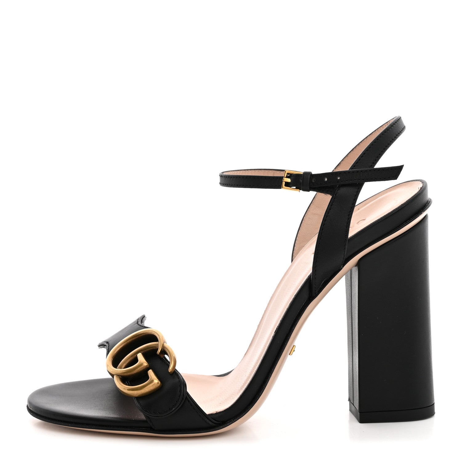 Gucci Lifford Calfskin GG Marmont Ankle Wrap 105mm Sandals 36.5 Black 1 of 12