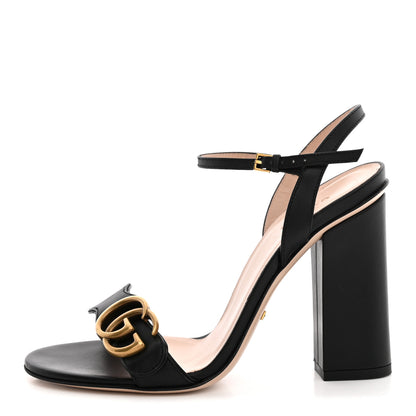 Gucci Lifford Calfskin GG Marmont Ankle Wrap 105mm Sandals 36.5 Black 1 of 12