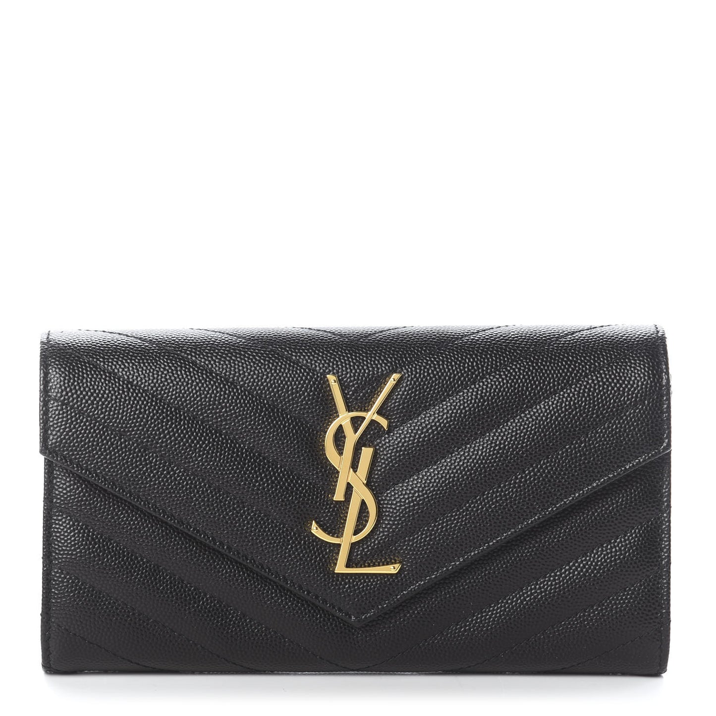 Grain De Poudre Matelasse Chevron Monogram Flap Wallet Black