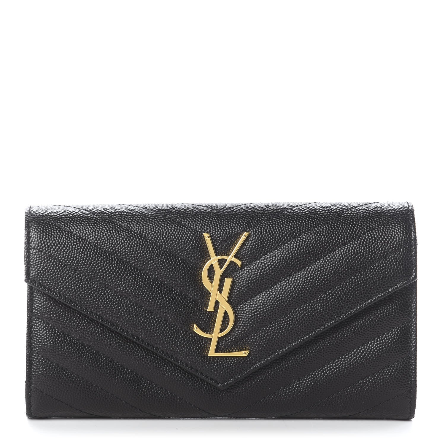 Saint Laurent Grain De Poudre Matelasse Chevron Monogram Flap Wallet Black 1 of 5
