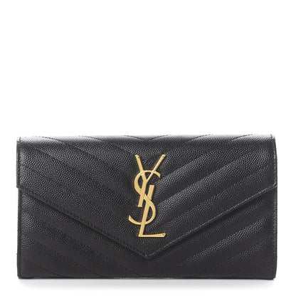 Saint Laurent Grain De Poudre Matelasse Chevron Monogram Flap Wallet Black 1 of 5