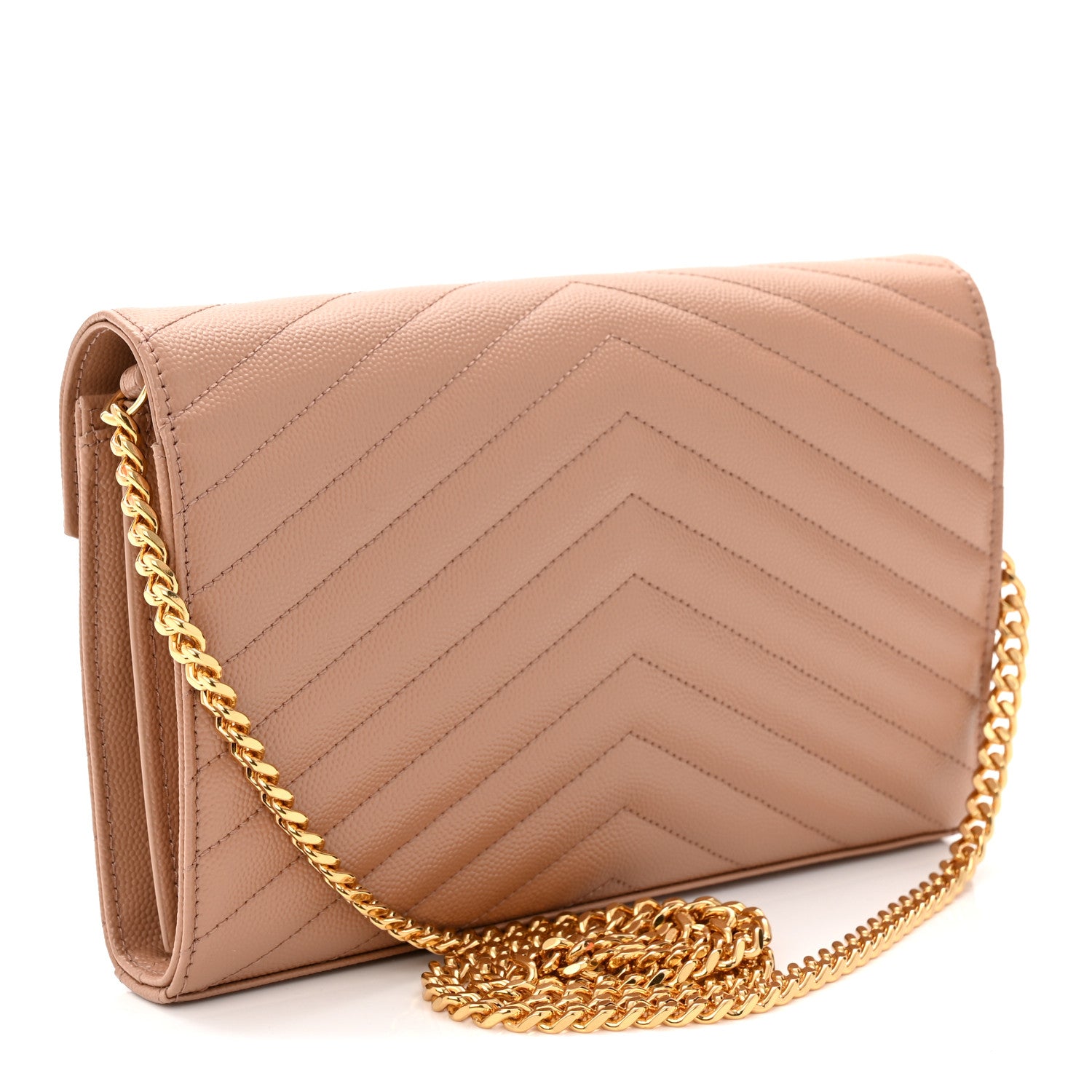 Saint Laurent Grain De Poudre Matelasse Chevron Monogram Chain Wallet Vintage Peach 3 of 9