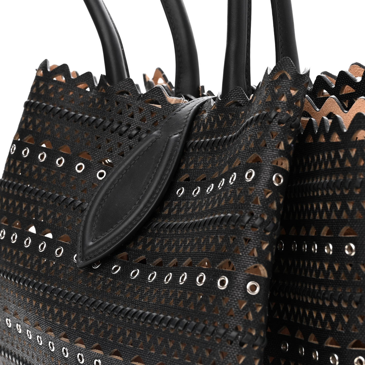 Alaia Calfskin Laser Cut Grommet Angele 25 Tote Black 11 of 11