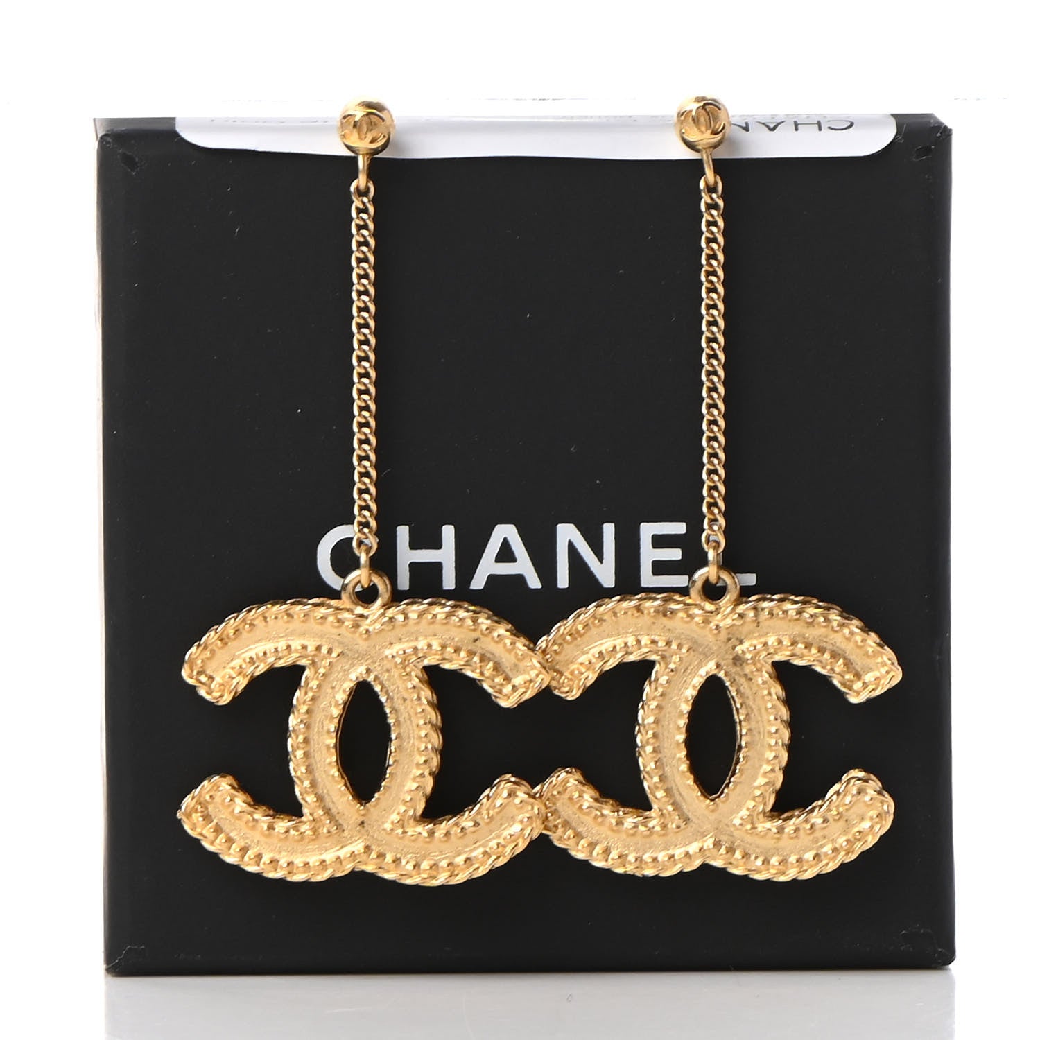 Chanel CC Drop Earrings Matte Gold 5 of 5