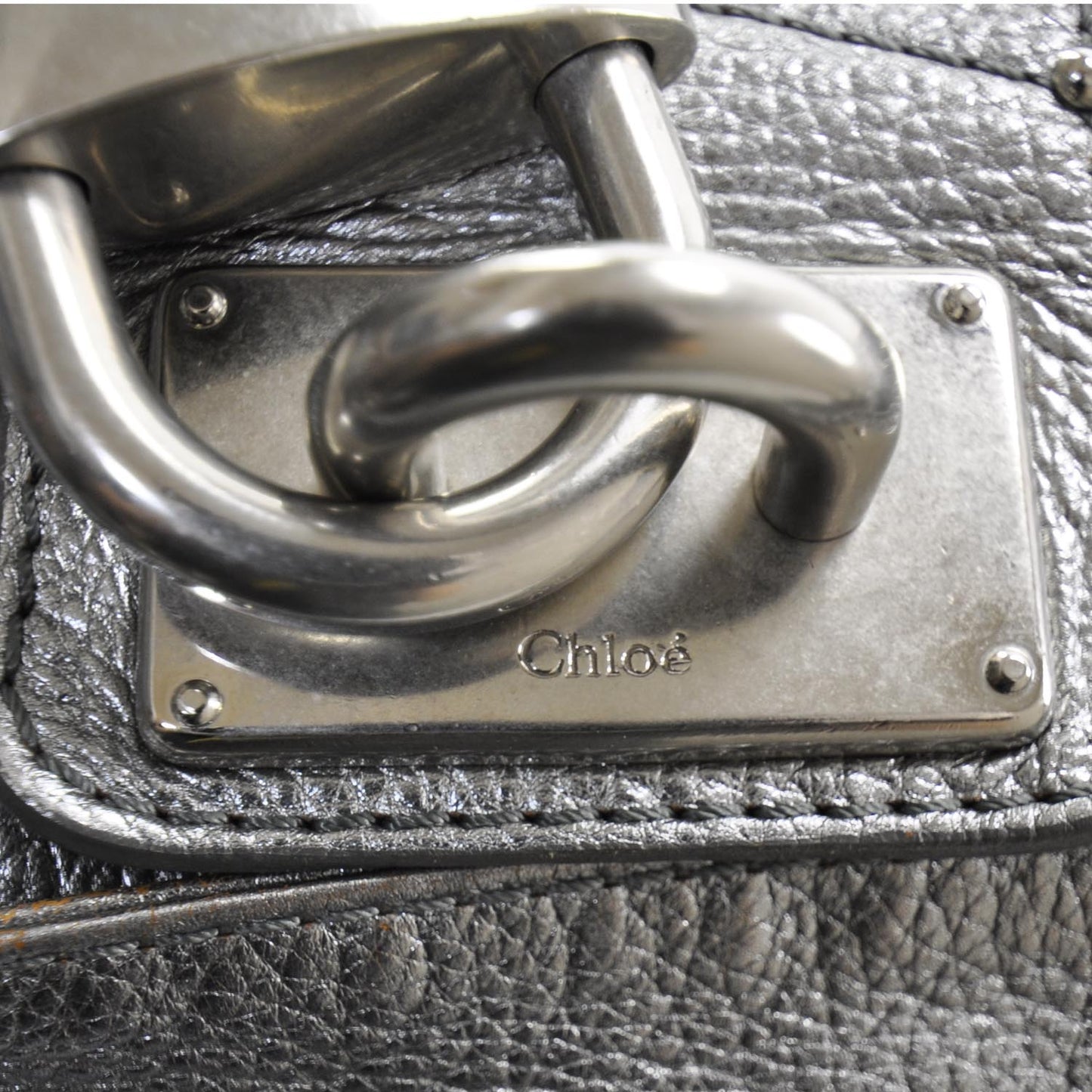 Leather Paddington Metallic Silver