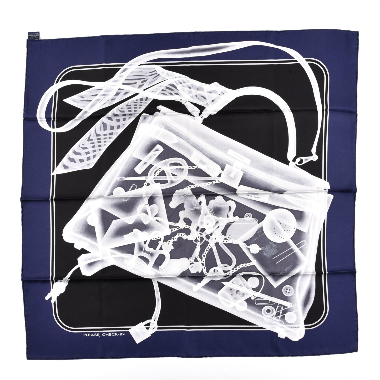 Silk Please Check In Scarf 90 Marine Black White