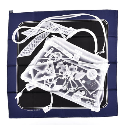 Hermes Silk Please Check In Scarf 90 Marine Black White 1 of 6