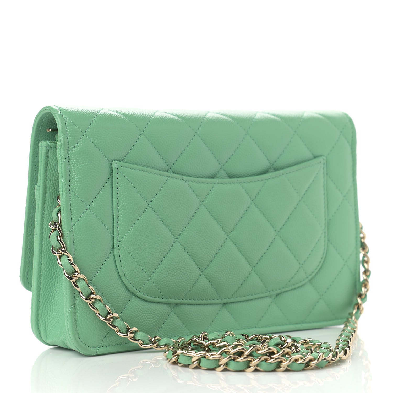 Chanel Caviar Quilted Wallet On Chain WOC Light Green 2 of 13