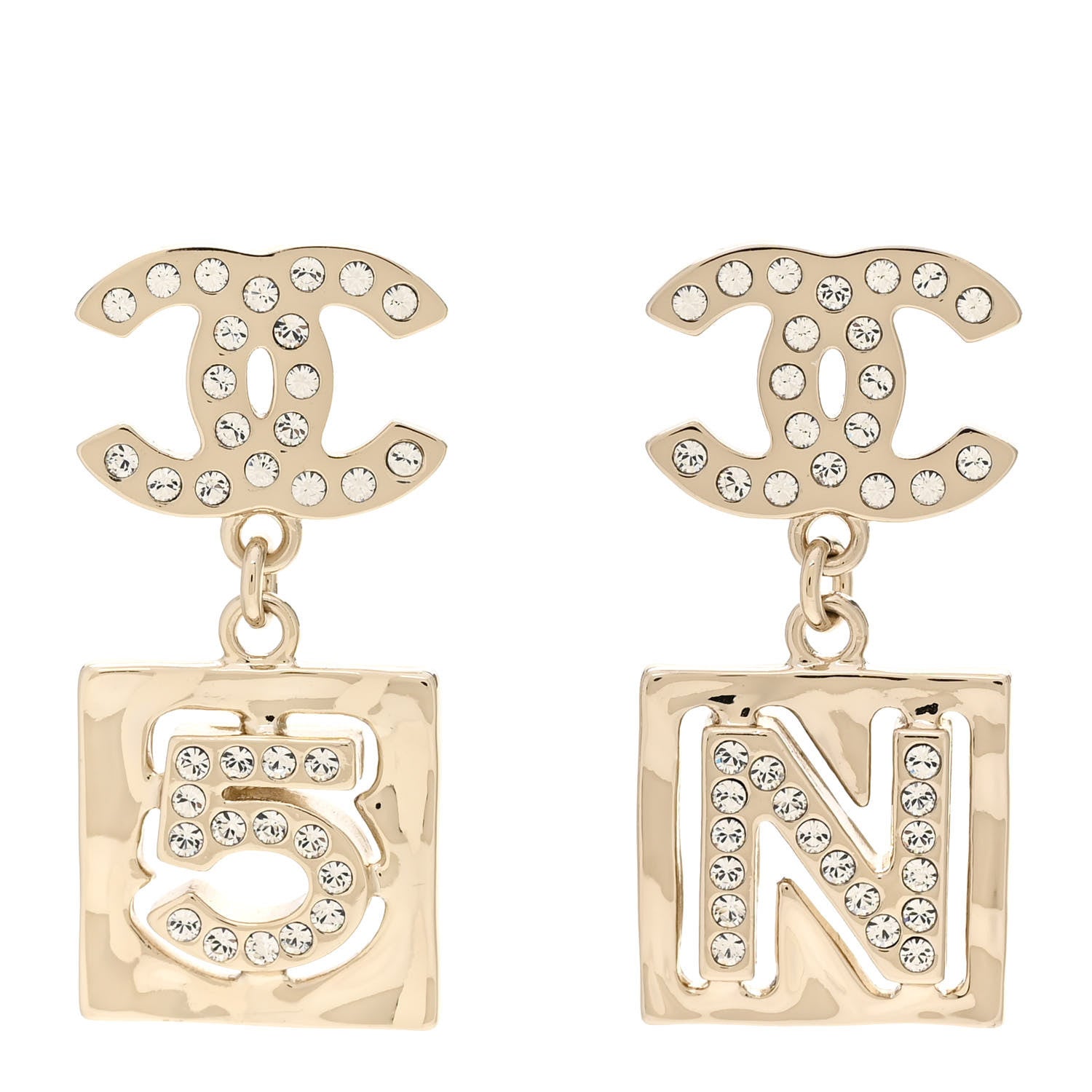 Chanel Crystal CC No 5 Drop Earrings Gold 1 of 4