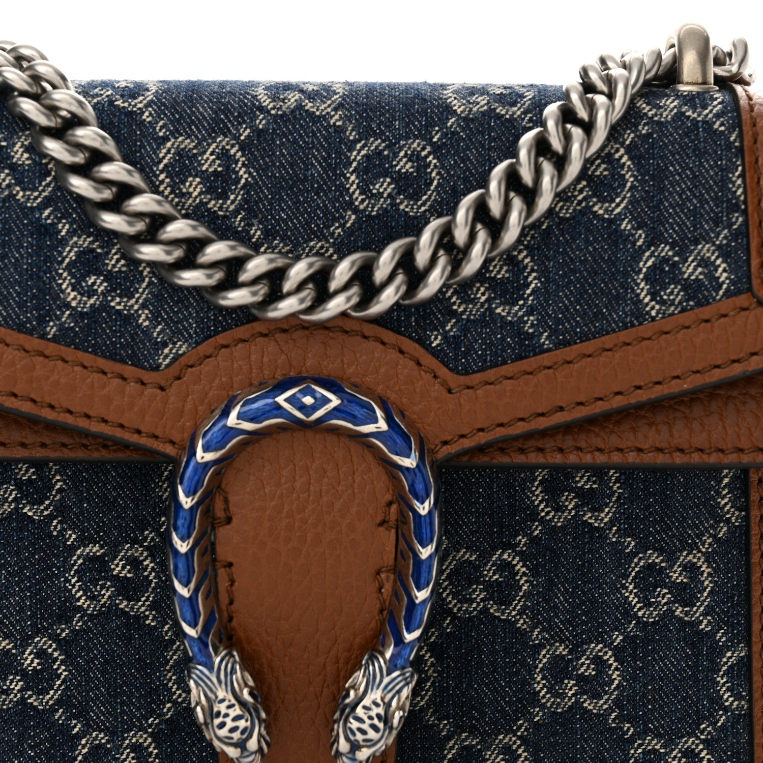 Gucci New Denim GG Monogram Dollar Calfskin Enamel Mini Dionysus Shoulder Bag Blue Tea Cuir Epilog Electric Blue 8 of 10