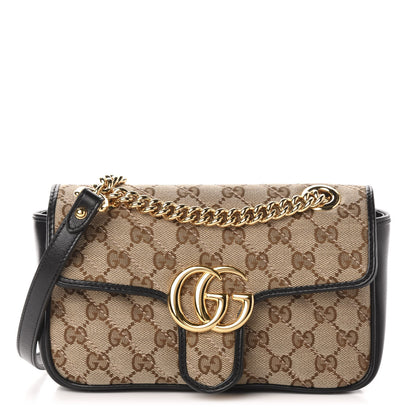 Gucci Monogram Matelasse Diagonal Mini GG Marmont Shoulder Bag Beige Black 1 of 11