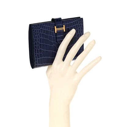 Hermes Shiny Alligator Bearn Compact Wallet Bleu Electrique 2 of 12