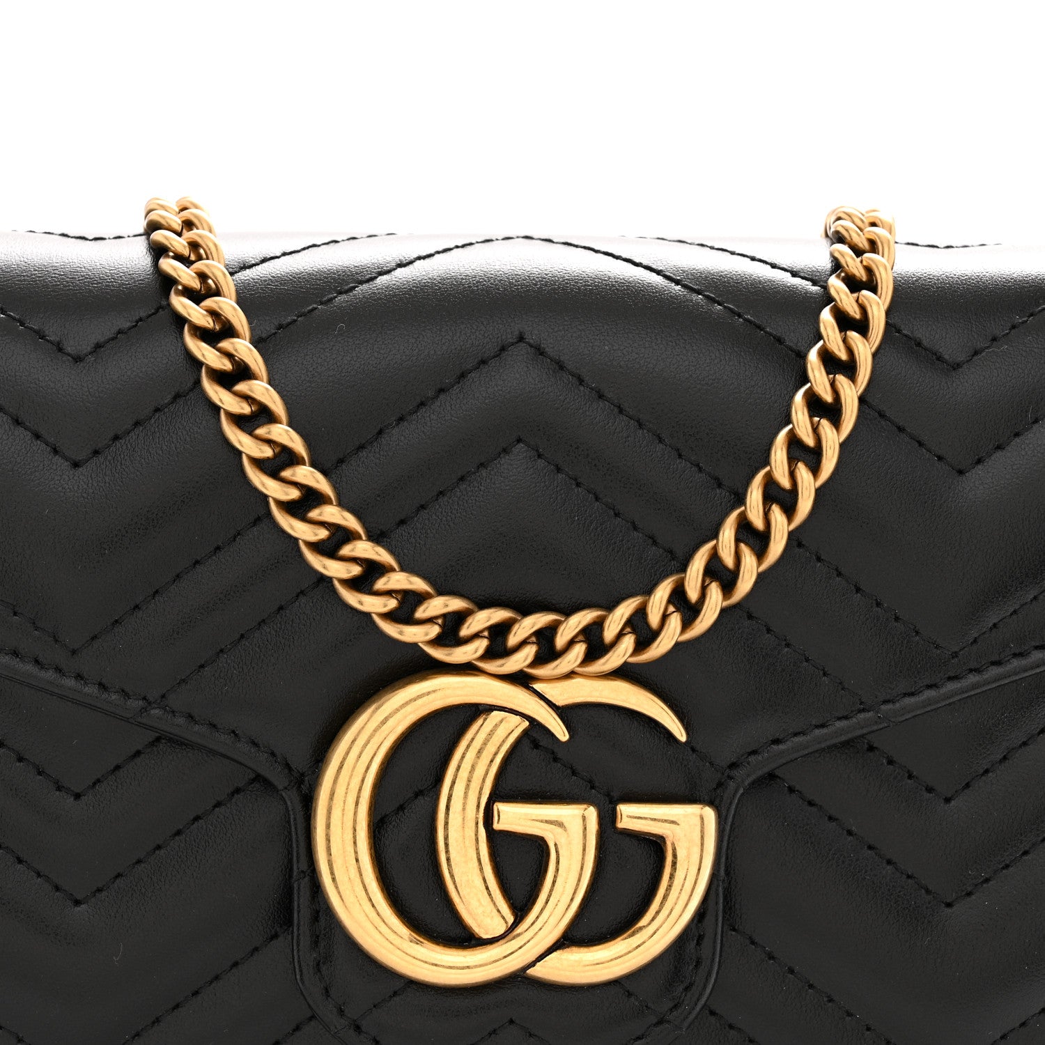 Gucci Calfskin Matelasse GG Marmont Chain Wallet Black 8 of 11