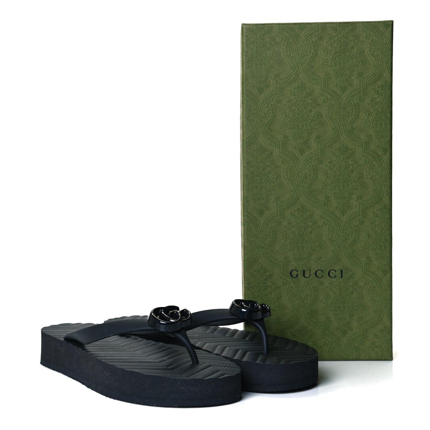 Gucci Rubber Chevron Thong Sandals 40 Black 8 of 8