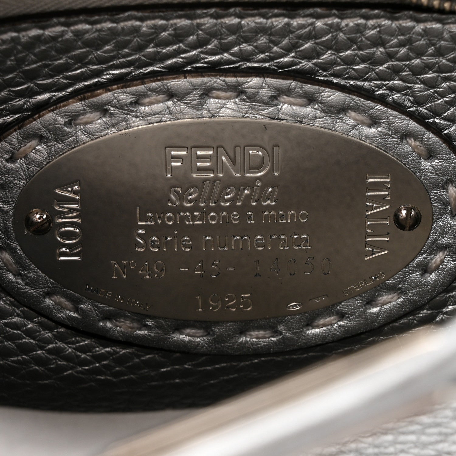 Fendi Cuoio Romano Lux Selleria Mini Peekaboo Iconic Satchel Argento 7 of 13