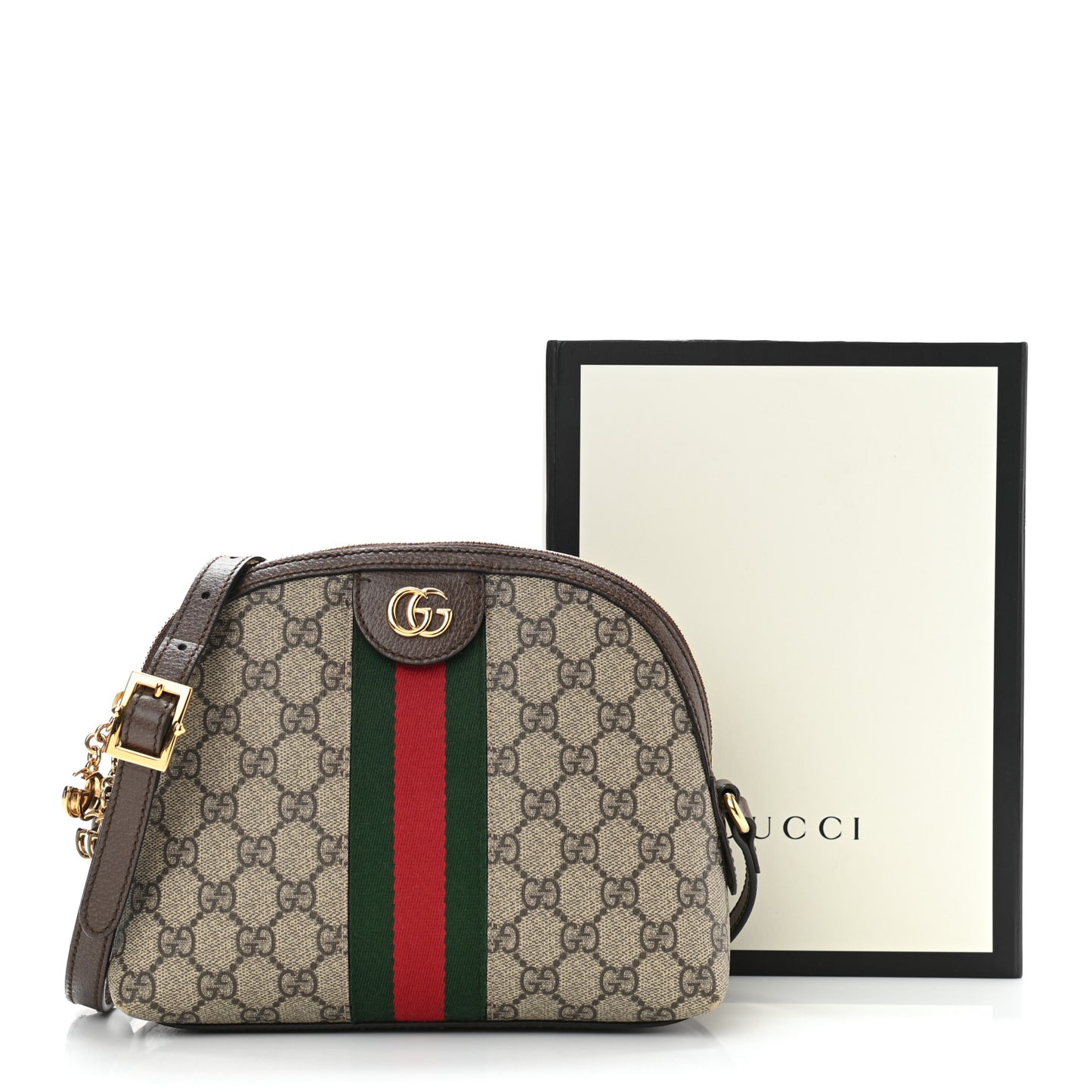 GG Supreme Monogram Textured Dollar Calfskin Web Small Ophidia Dome Shoulder Bag Beige Ebony New Acero