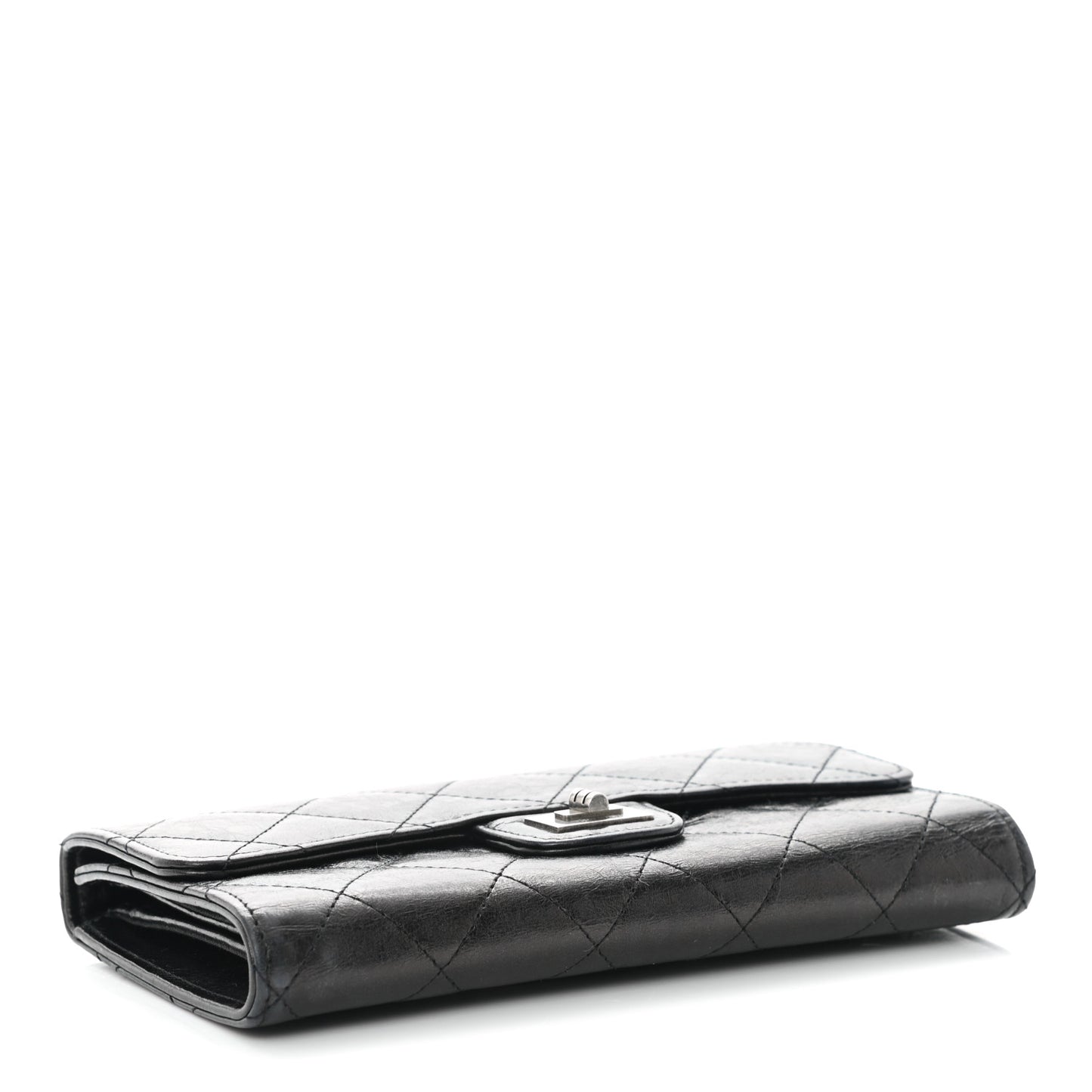 Glazed Calfskin Quilted Reissue Long Flap Wallet Black