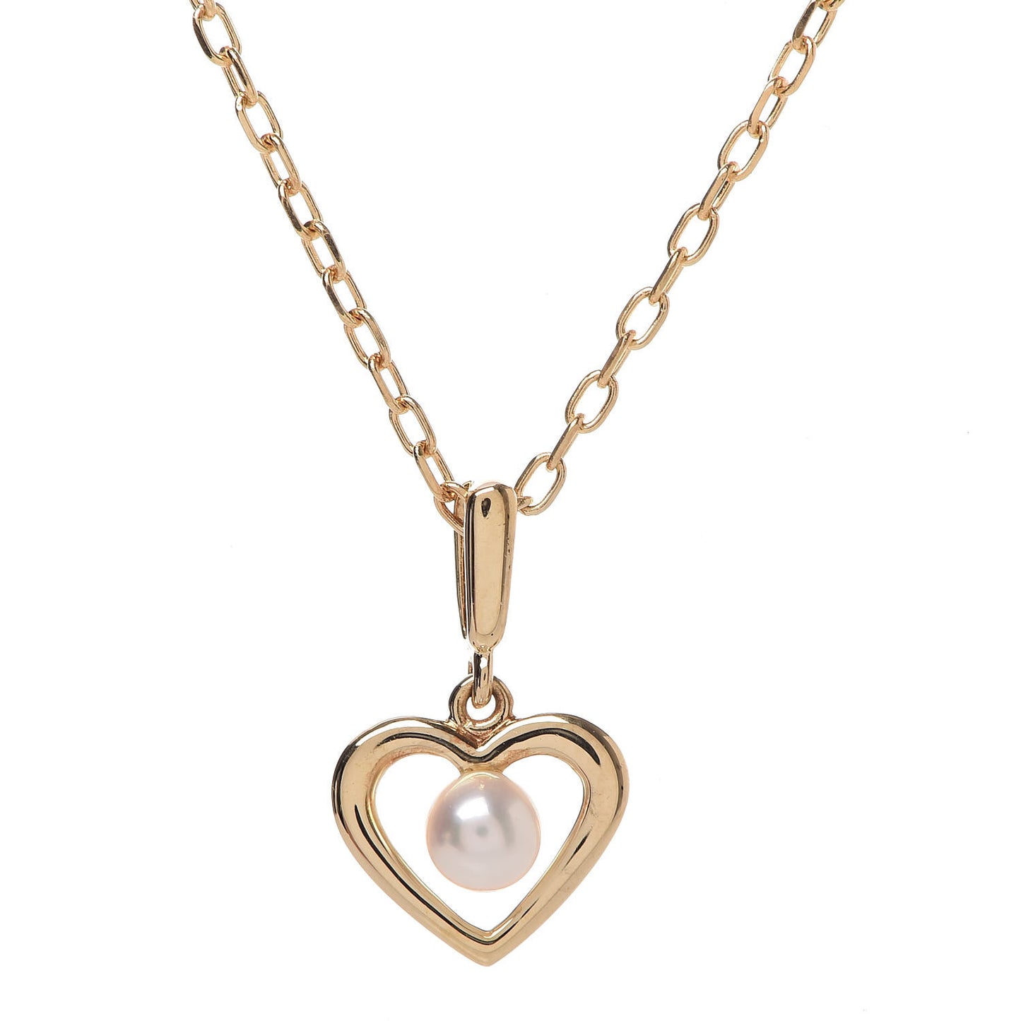 18K Yellow Gold Akoya Pearl 3.5mm Heart Pendant Necklace