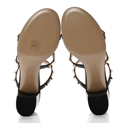 Valentino Garavani Calfskin Rockstud 60mm Caged Slide Sandals 38 Black 5 of 8