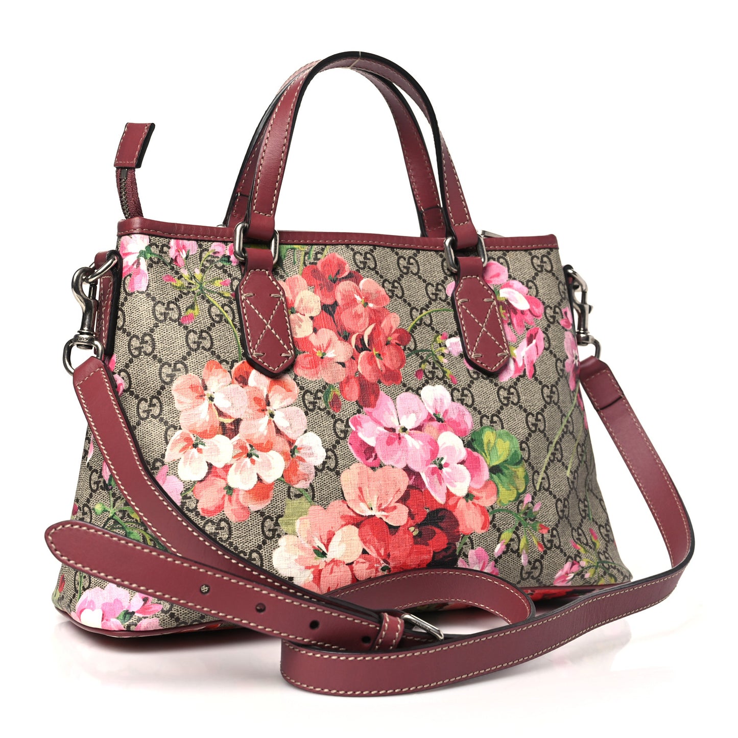 GG Supreme Monogram Blooms Small Zippered Tote Beige Multicolor Dry Rose