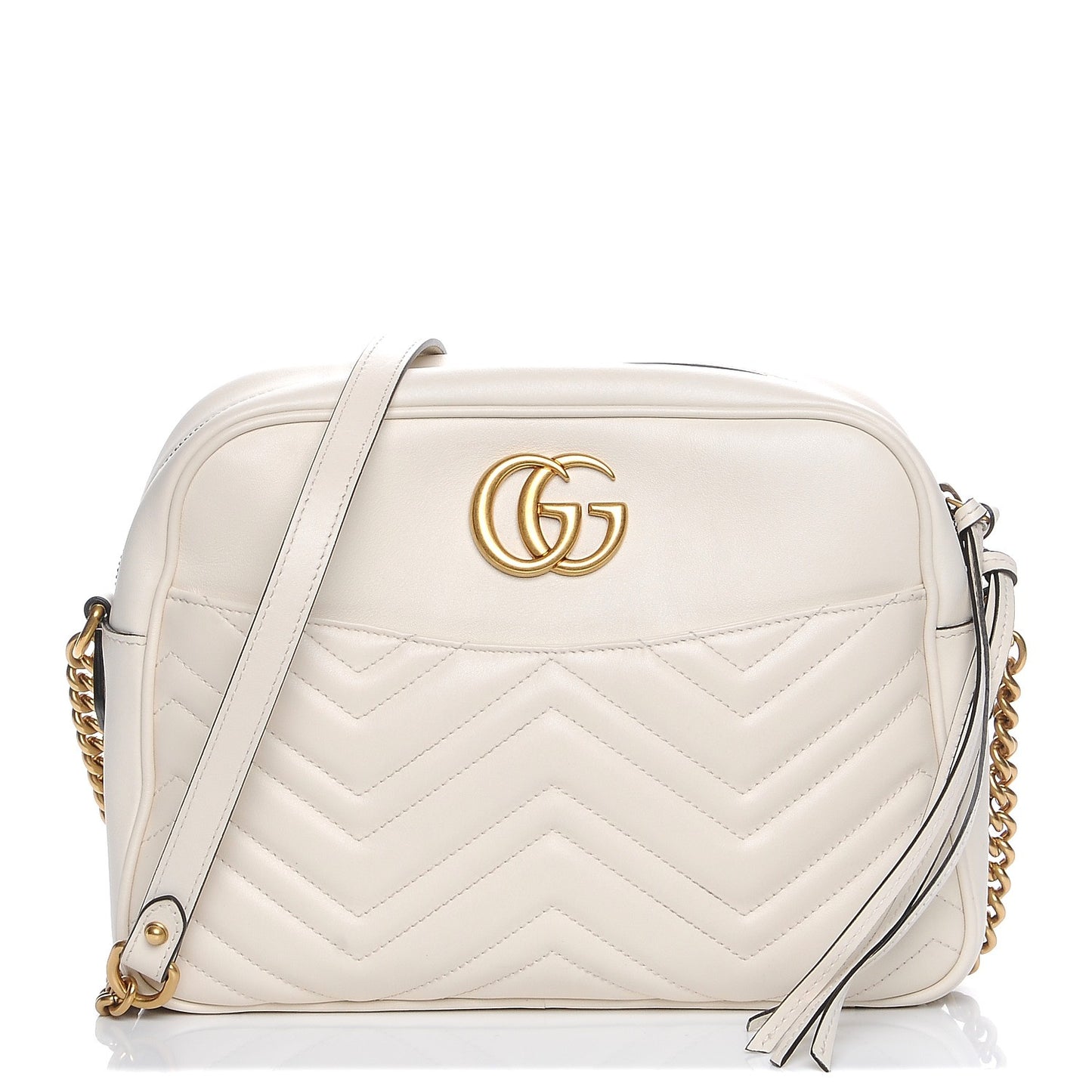 Calfskin Matelasse Medium GG Marmont Chain Shoulder Bag Mystic White