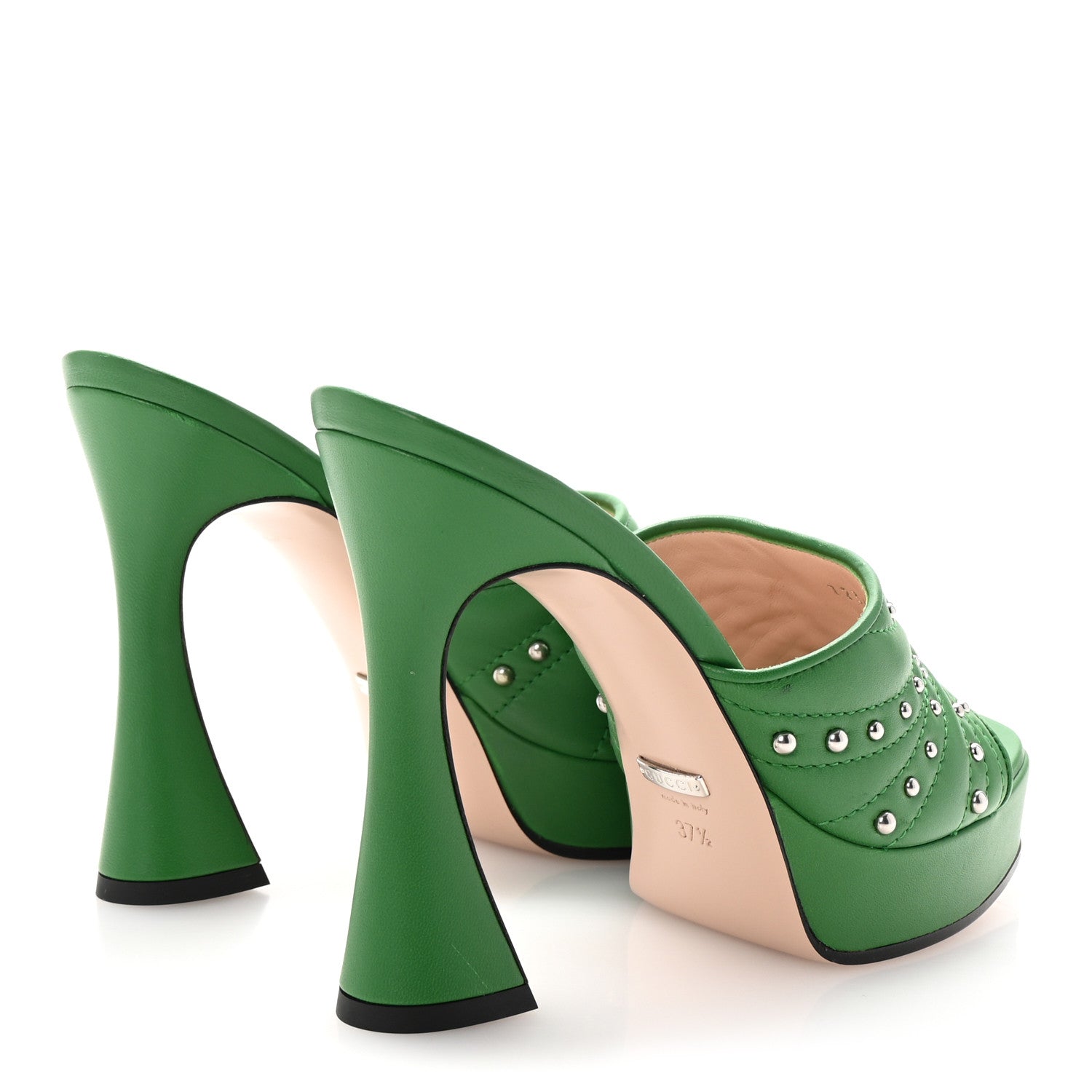 Gucci Calfskin Embellished Claire Mules 37.5 Spring Green 5 of 10