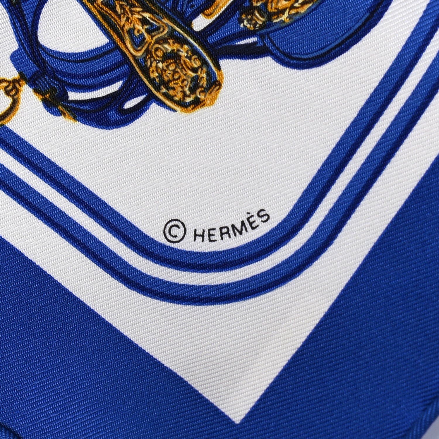 Hermes Silk Brides de Gala Nano Scarf 20 Bleu Vif White Or 3 of 4