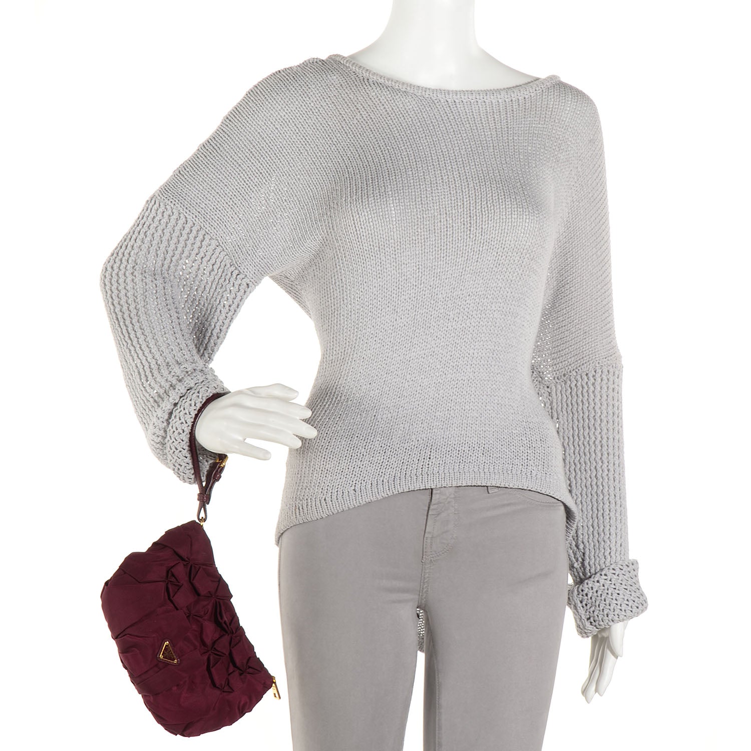 Prada Tessuto Nylon Origami Pleated Wristlet Wine 2 of 10