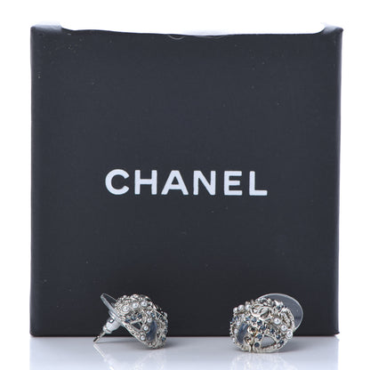 Chanel Pearl CC Round Earrings Silver Blue 5 of 5