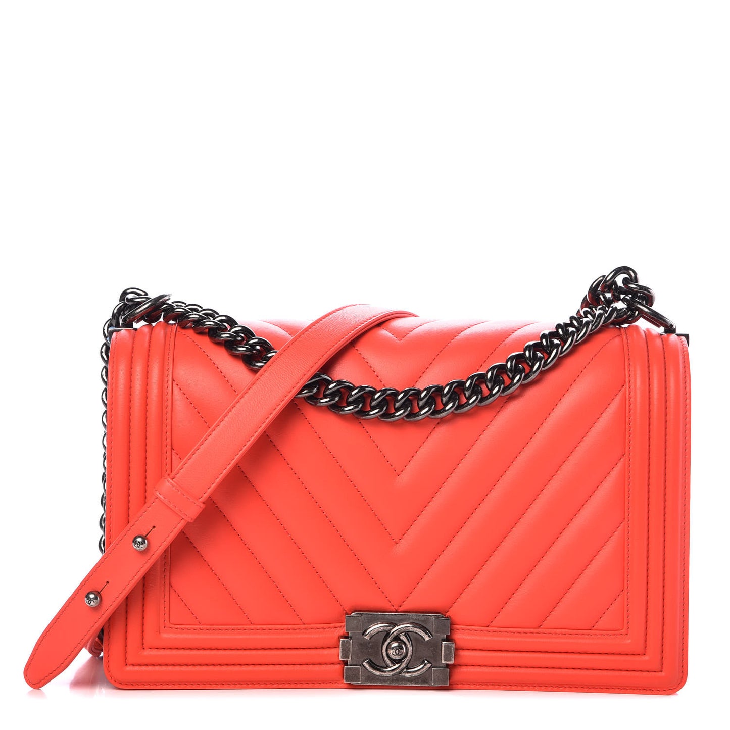 Calfskin Chevron Quilted New Medium Boy Flap Coral