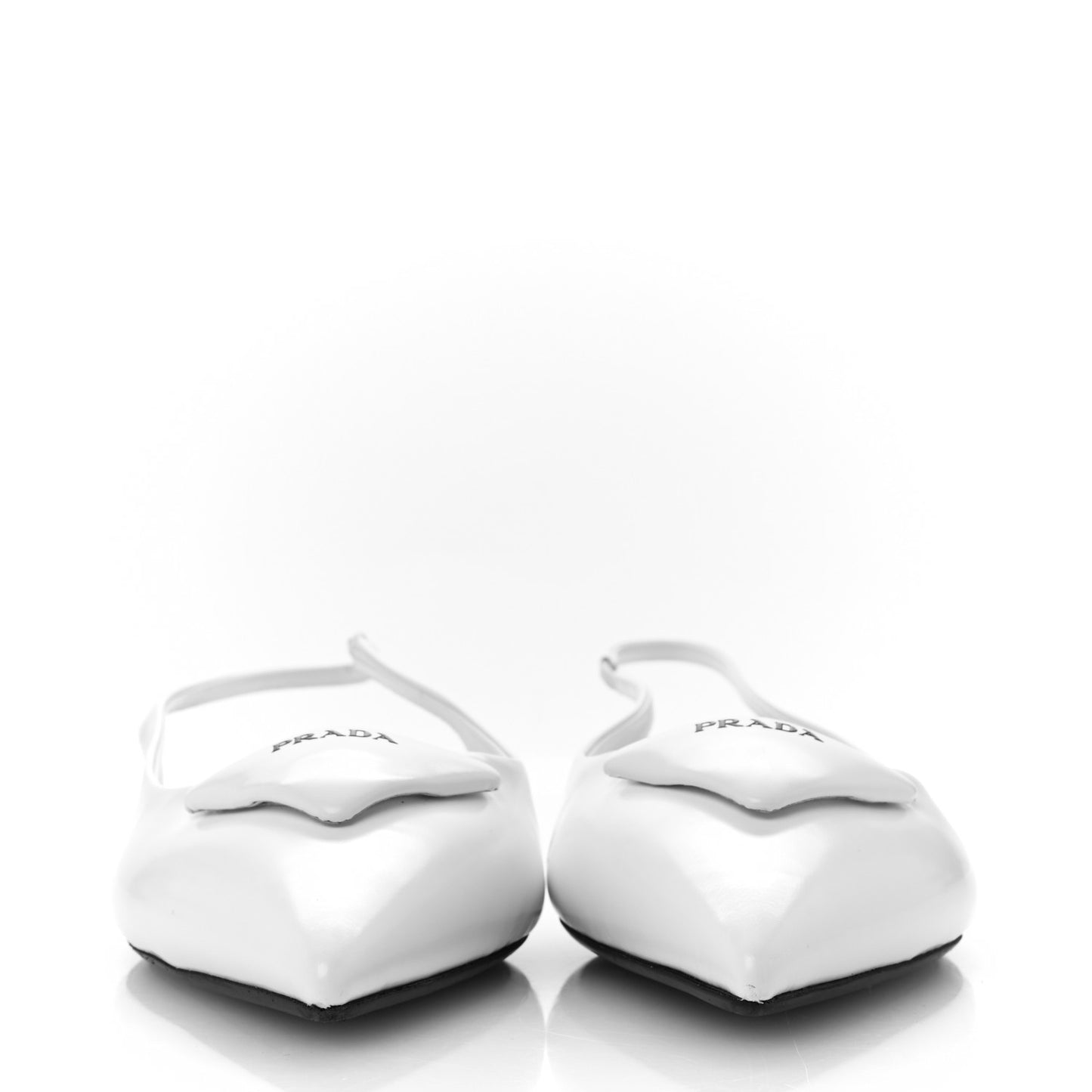 Spazzolato Padded Triangle Logo Pointed Toe Slingback Flats 37.5 White