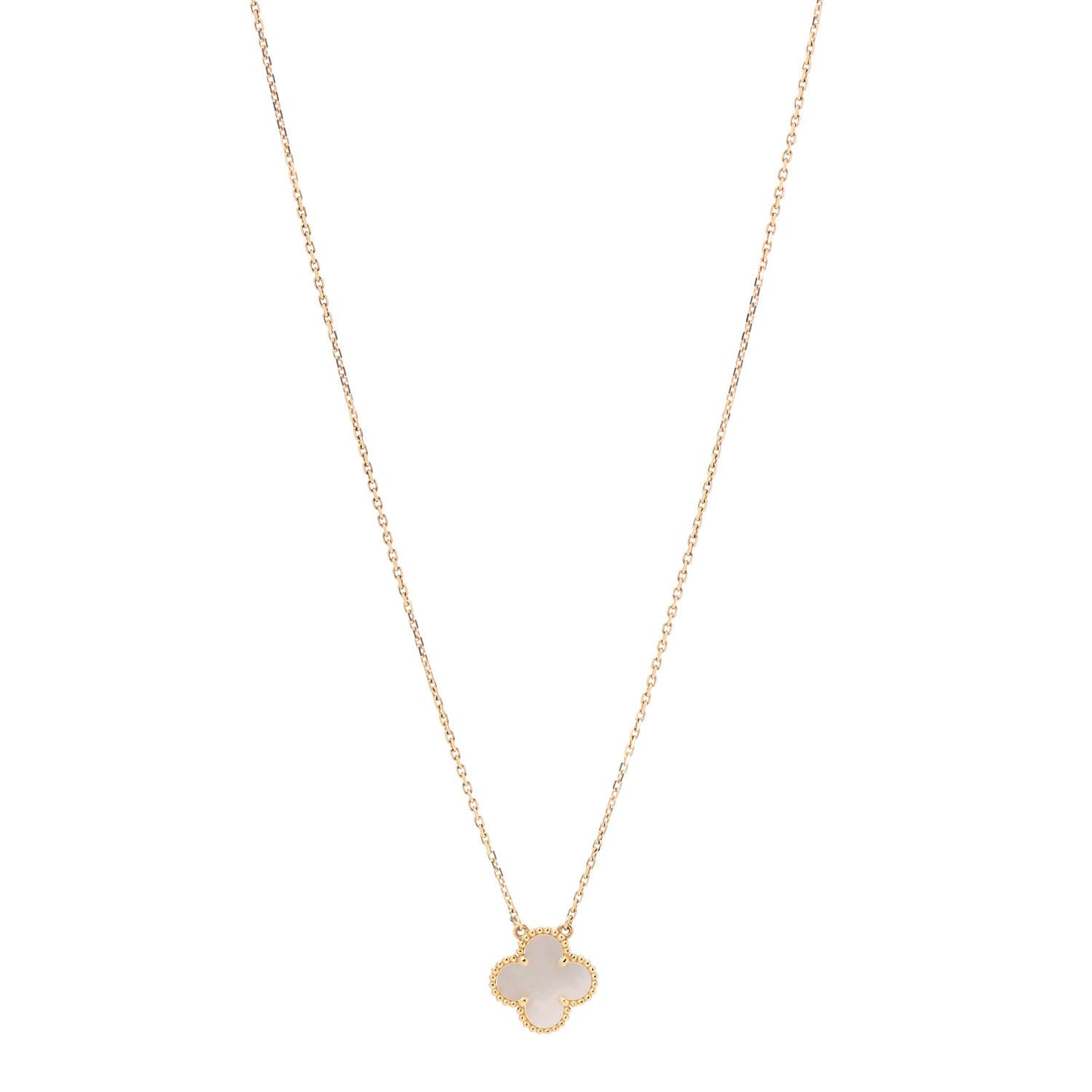18K Yellow Gold Mother of Pearl Vintage Alhambra Pendant Necklace