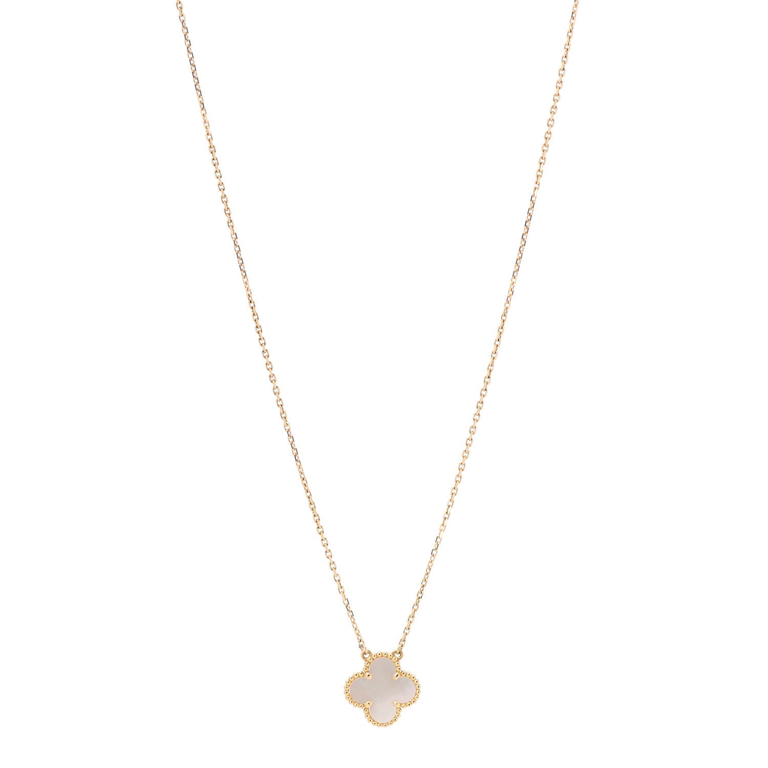 Van Cleef & Arpels 18K Yellow Gold Mother of Pearl Vintage Alhambra Pendant Necklace 1 of 7