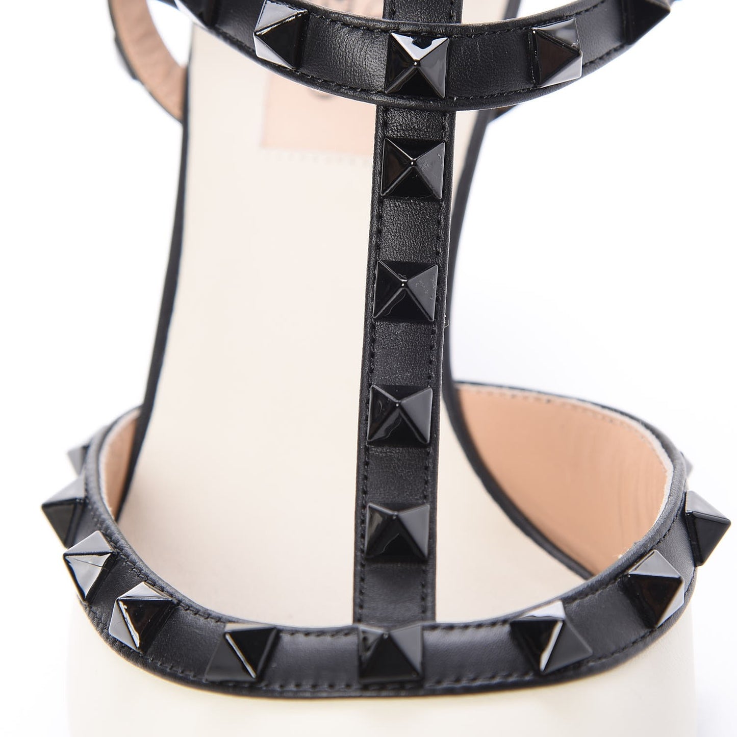 Nappa Rockstud Ankle Strap 65mm Pumps 36.5 Light Ivory Black