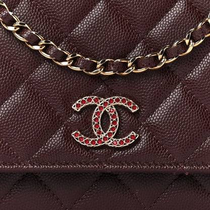 Chanel Shiny Caviar Quilted Strass Wallet On Chain WOC Bordeaux 9 of 12