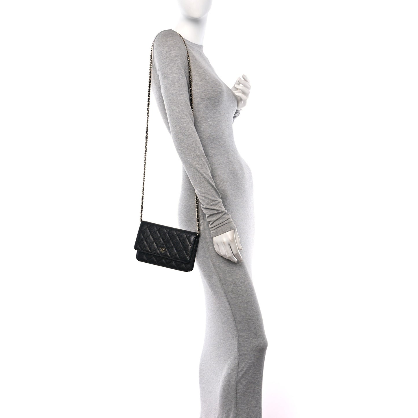 Caviar Quilted Wallet on Chain WOC Black