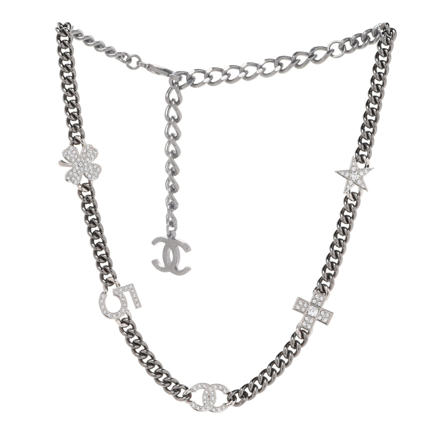 Ruthenium Crystal Chain CC Lucky Charms Choker Silver
