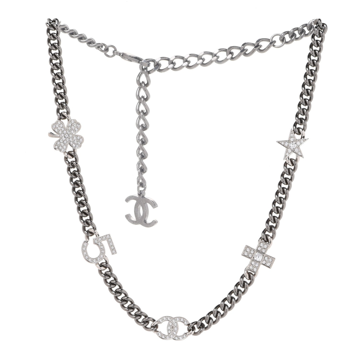 Chanel Ruthenium Crystal Chain CC Lucky Charms Choker Silver 3 of 7