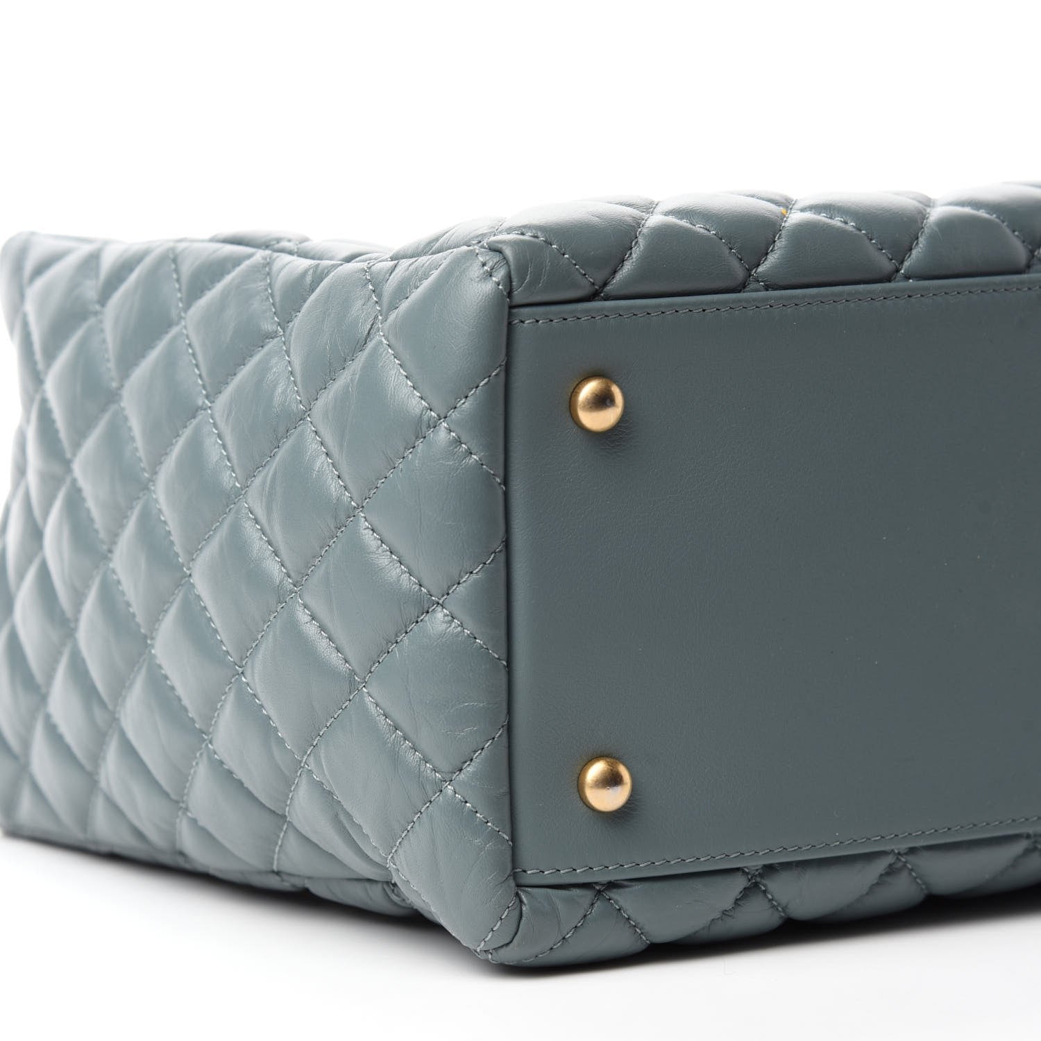Chanel Aged Calfskin Quilted Coco Handle Shopping Tote Blue 7 of 11